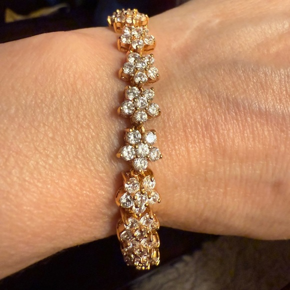Nolan Miller Gold-Tone Crystal Floral Link Bracelet - Picture 1 of 5